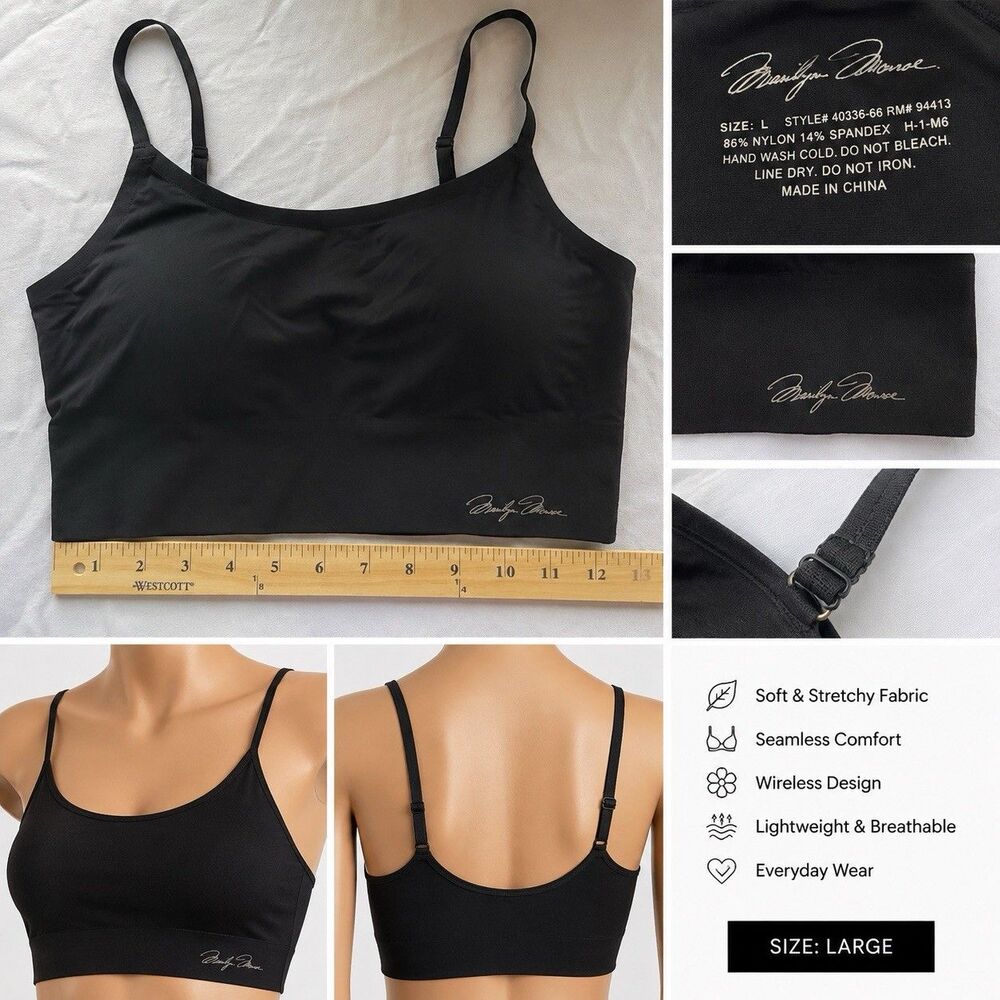 Marilyn Monroe Lace Bralette Bra Size Large Black Padded Nylon Spandex Stretch